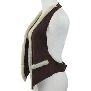 Vintage Shearling Suede Vest Brown Sherpa OS